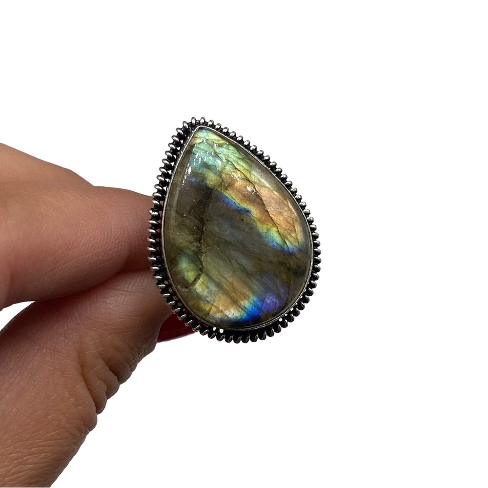 New Labradorite Teardrop Ring in 925 stamped sterling silver overlay setting - Picture 4 of 8